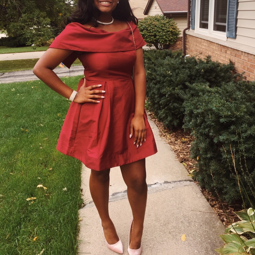 Red short off the shoulder dress